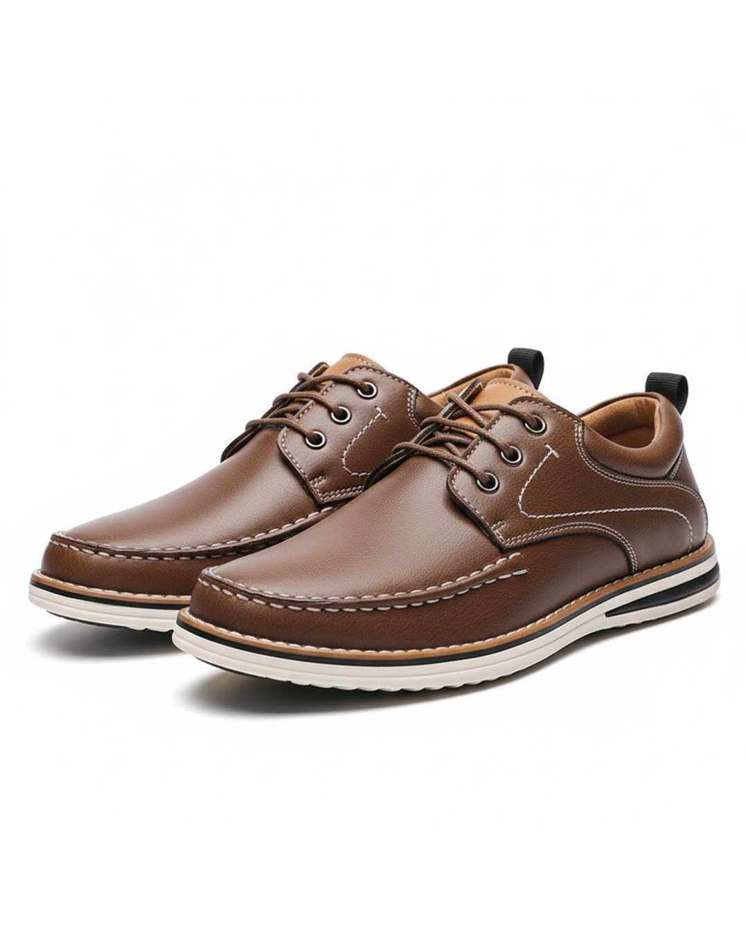Cowhide Leather Oxford Shoes with Contrast Stitching