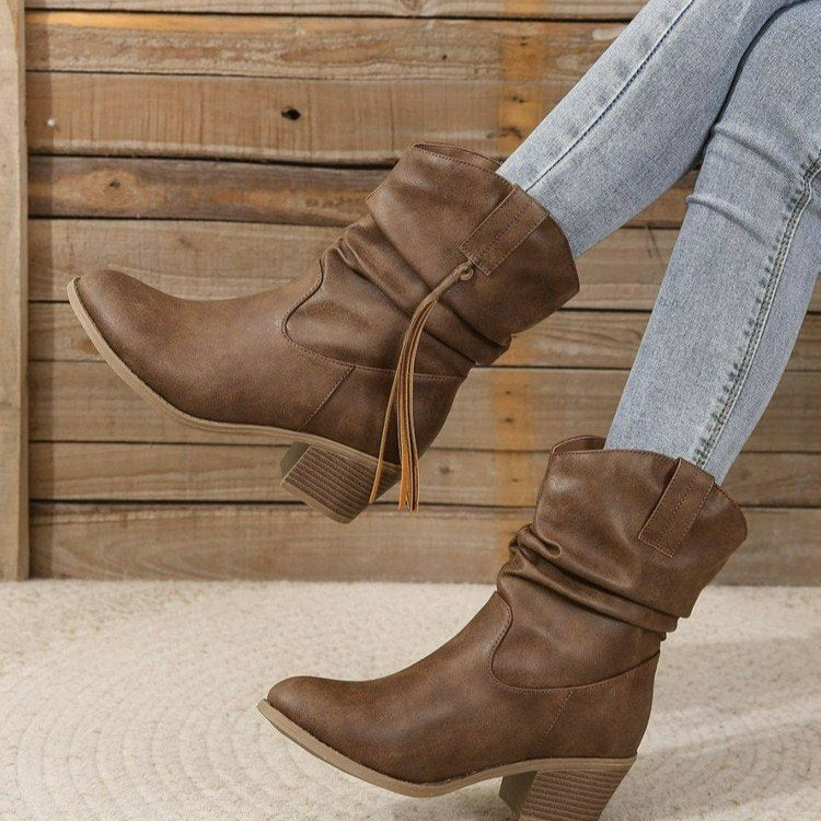 Retro Western Cowboy Tassel Ankle Boots