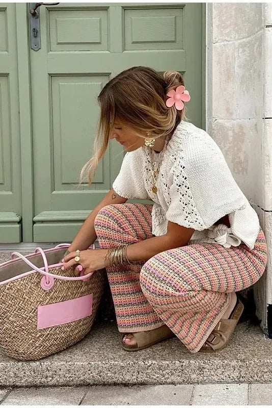 Knitted Lace-Up Hollow Women's Knit Sweater