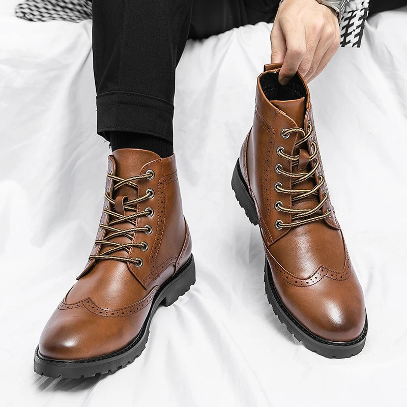Cowhide Leather Chelsea Boots with Brogue Detailing