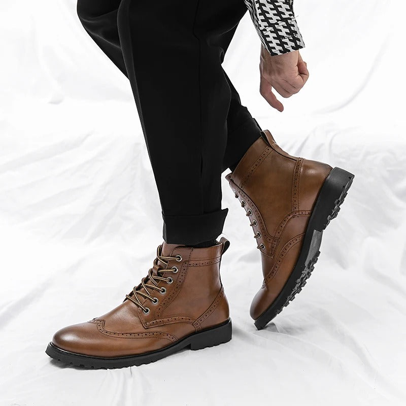 Cowhide Leather Chelsea Boots with Brogue Detailing