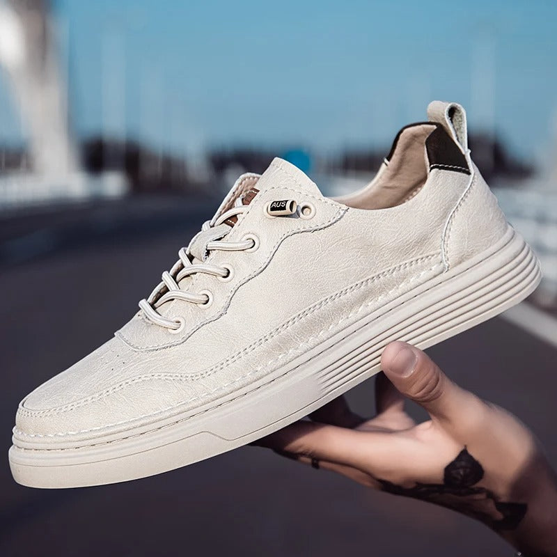 Cowhide Leather Sneakers with Lace-Up Closure
