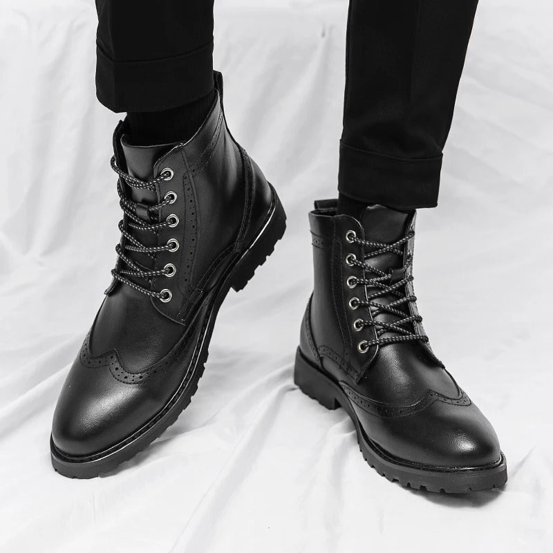 Cowhide Leather Chelsea Boots with Brogue Detailing