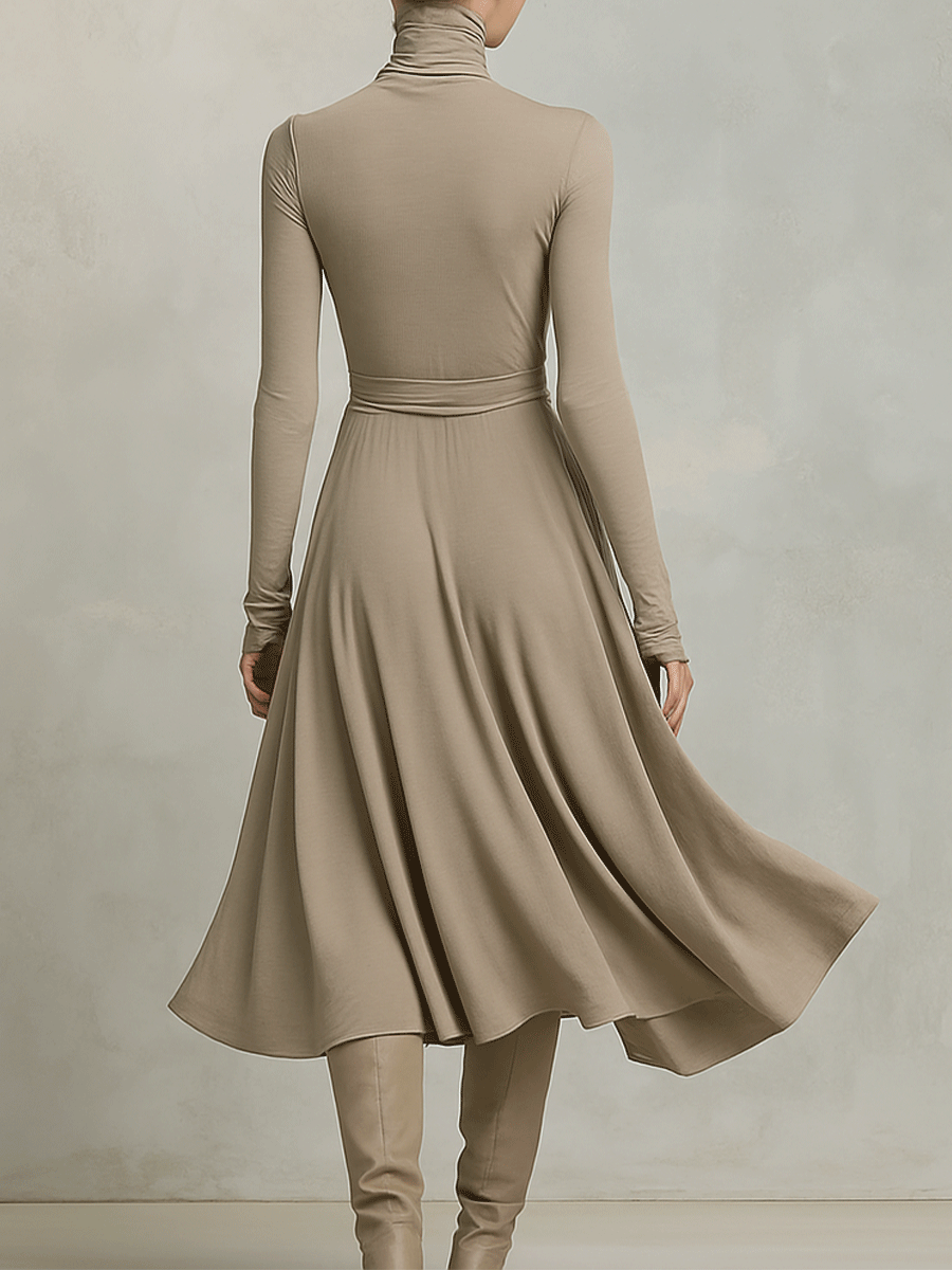 Women's Refined Figure-flattering Long Sleeves Knit Blend Midi-Length Dress