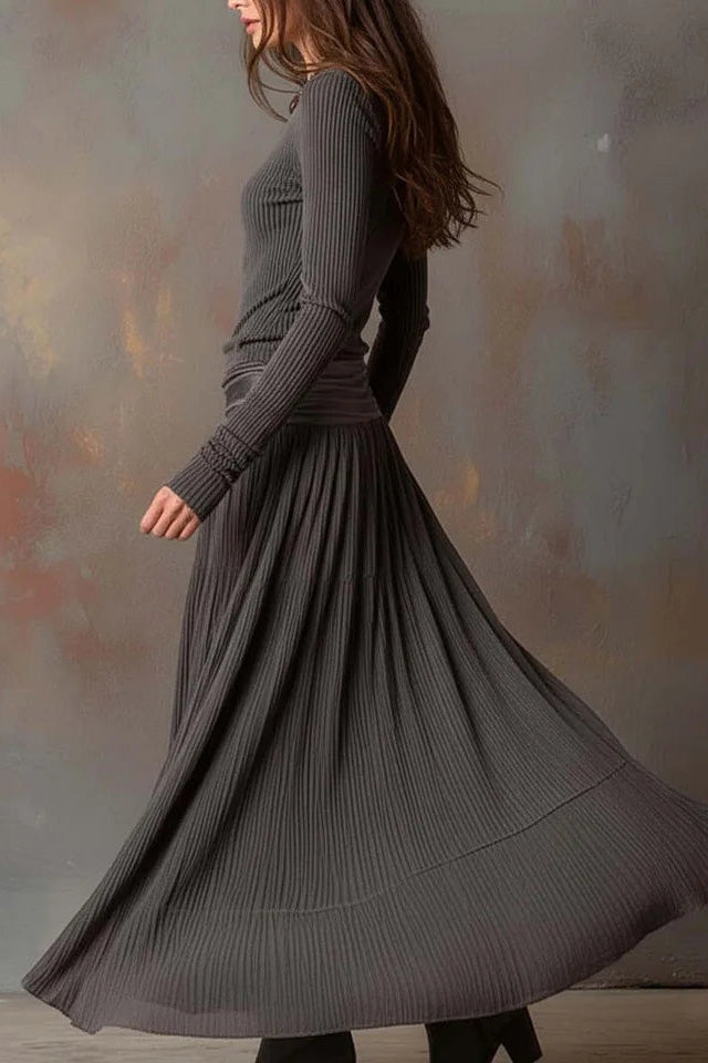 Retro Gray Ribbed Stretch Slim-Fit Set