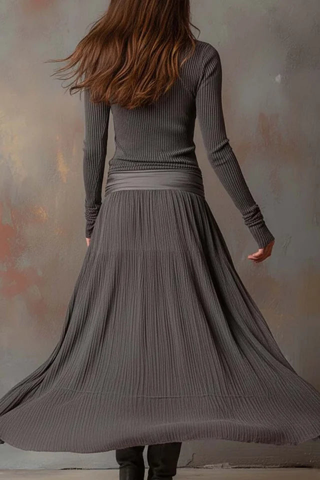 Retro Gray Ribbed Stretch Slim-Fit Set