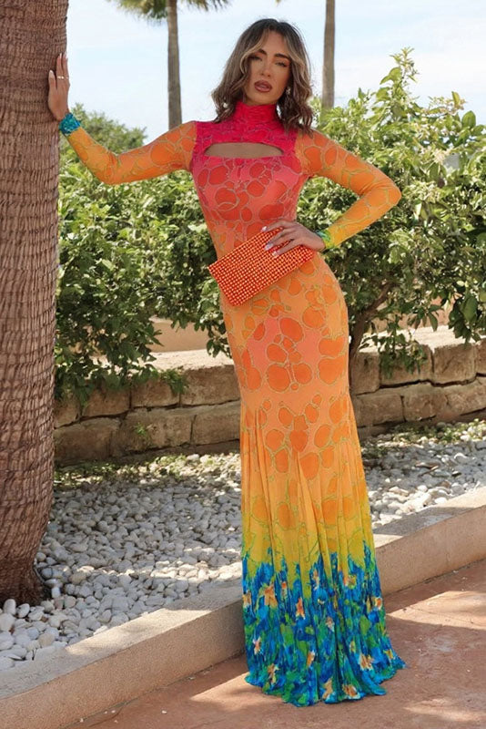 Underwater Print Mermaid Maxi-Length Dress