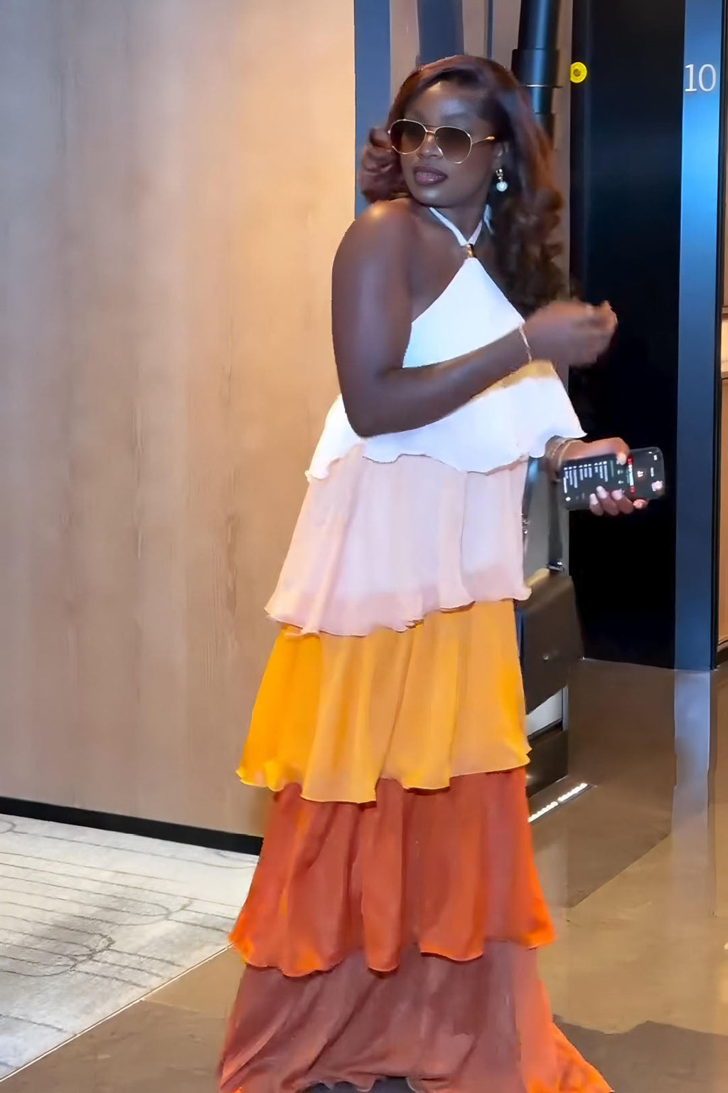Ombre Tiered Halter Maxi-Length Dress