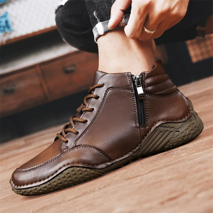 Full-Grain Leather Slip-On Shoes with Side Zipper