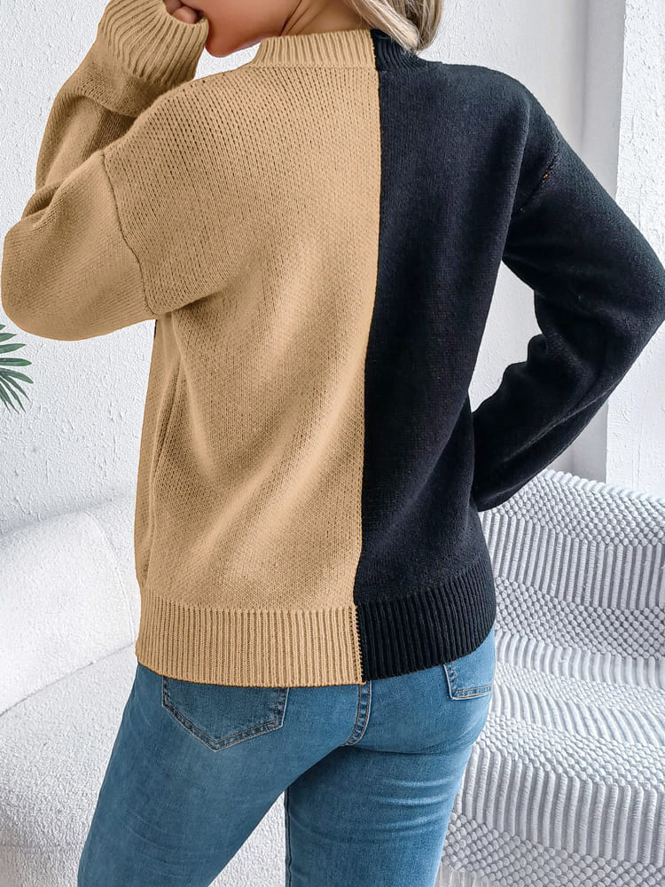 Ghost Pattern Long Sleeve Crew Neck Knit Sweater