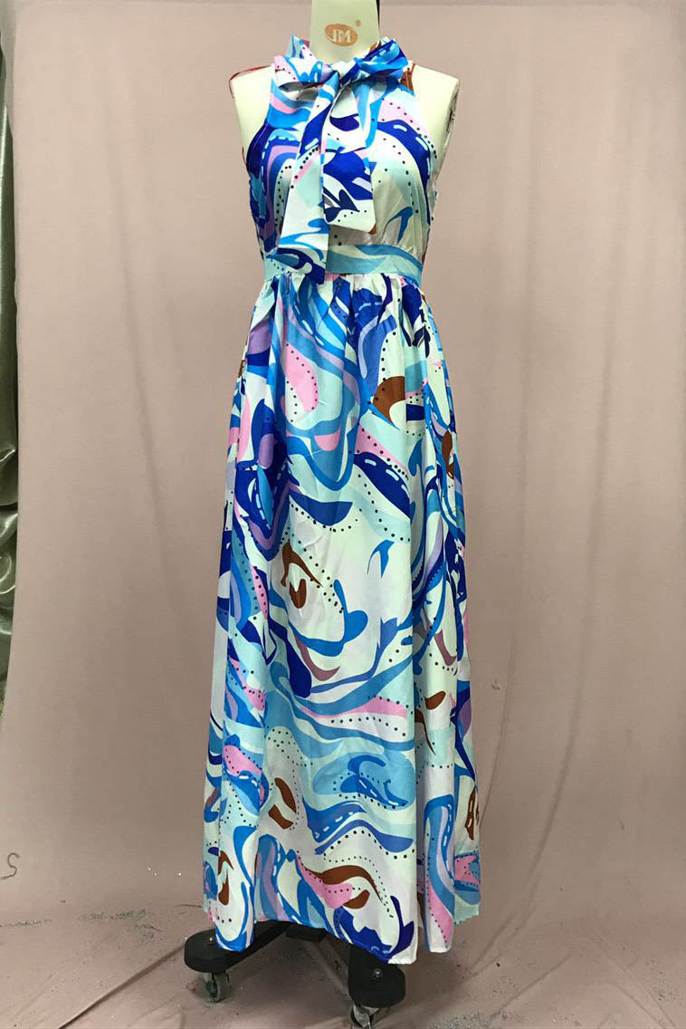 French Style Flower Chiffon Maxi-Length Dress
