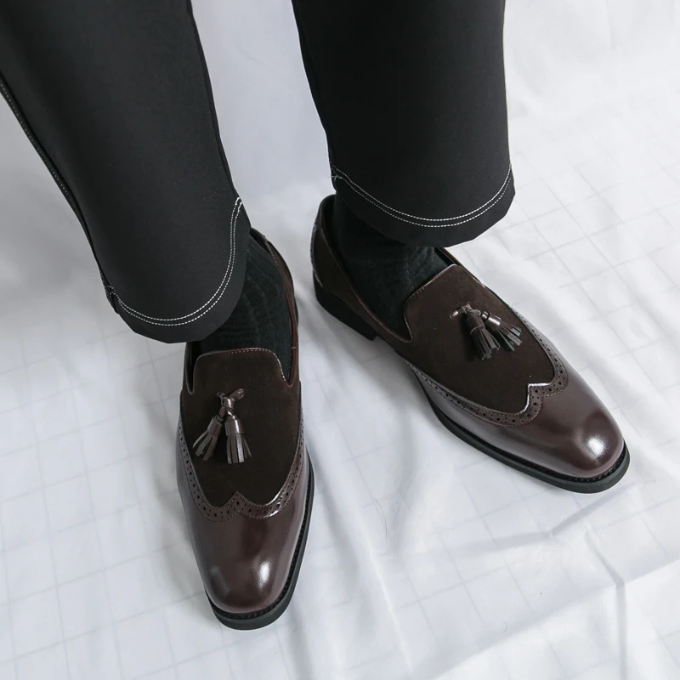 Polished Leather Loafers with Brogue Detailing