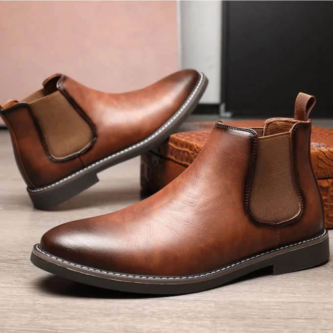 Smooth Leather Chelsea Boots with Pebbled Texture