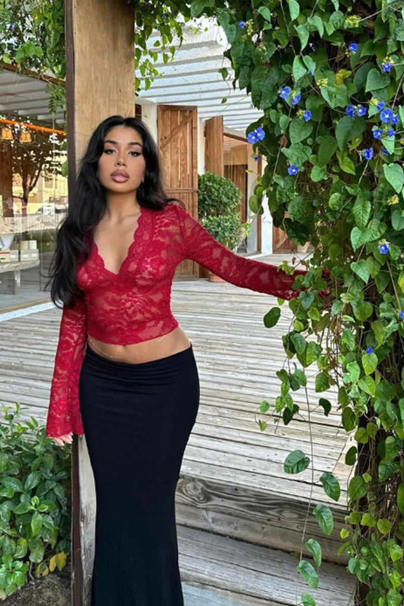 Modern Sultry Pink Lace Wrap Crop Top