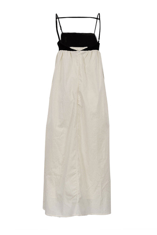 Loose Suspender Black And White Patchwork Maxi-Length Dress