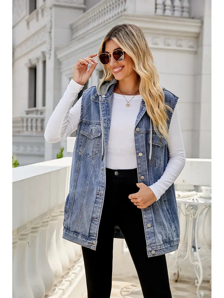 Denim Vest with Relaxed Fit
