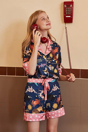 Coordinated Blue Constellation Shorts Pajama Set