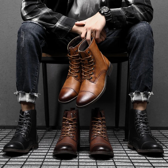 Burnished Full-Grain Leather Boots with Burnished Finish