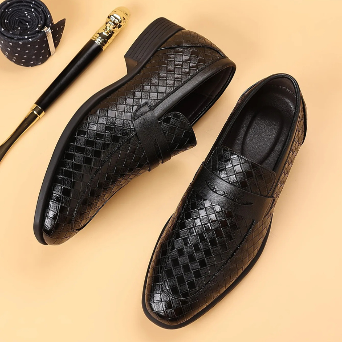 Polished Leather Loafers with Embossed Texture