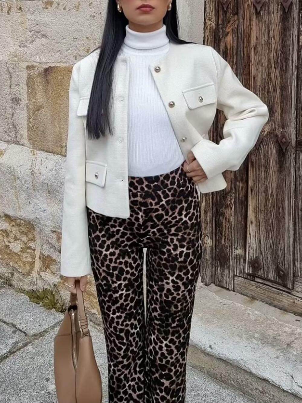 Cropped Suit Jacket with Decorative Buttons