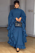 Batwing Sleeve Ruffled Trim Maxi-Length Dress
