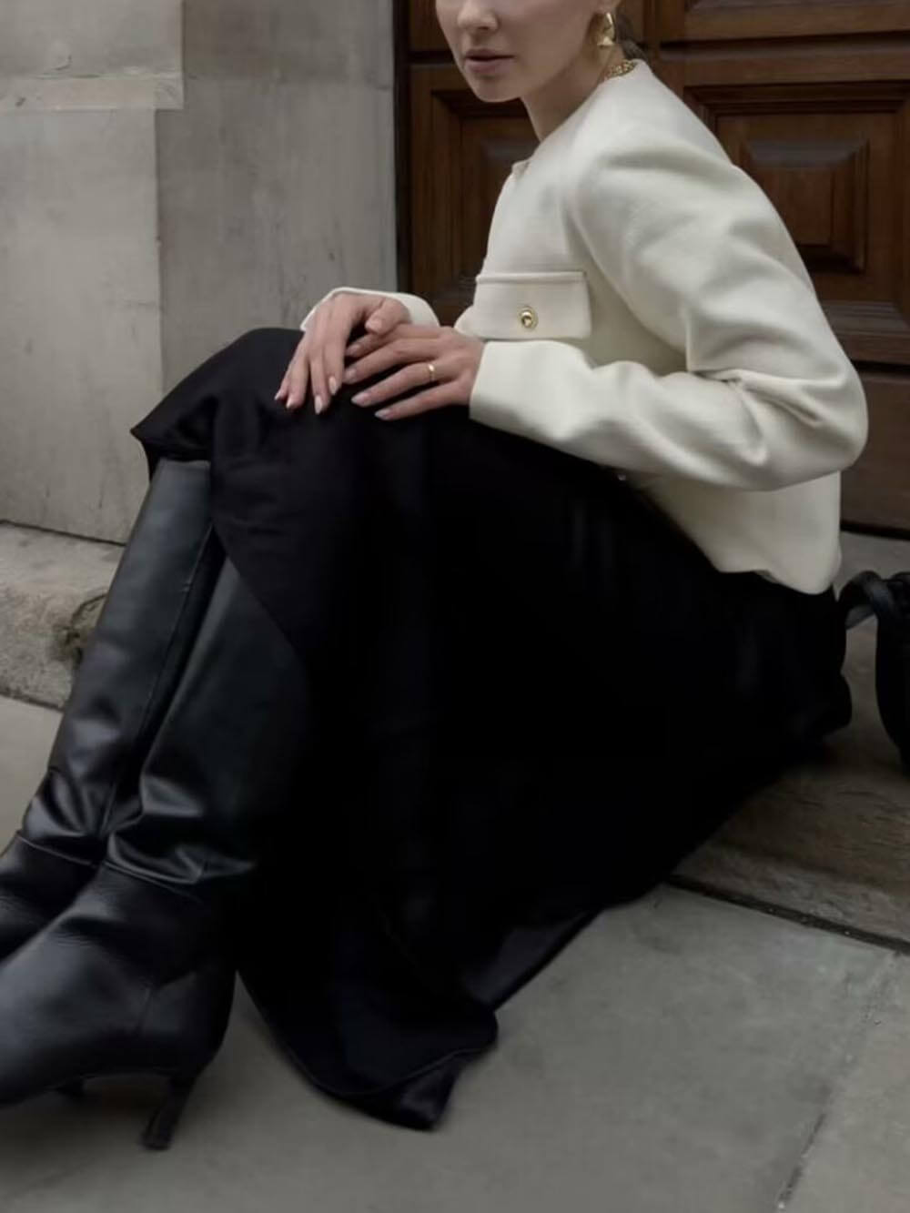 Cropped Suit Jacket with Decorative Buttons