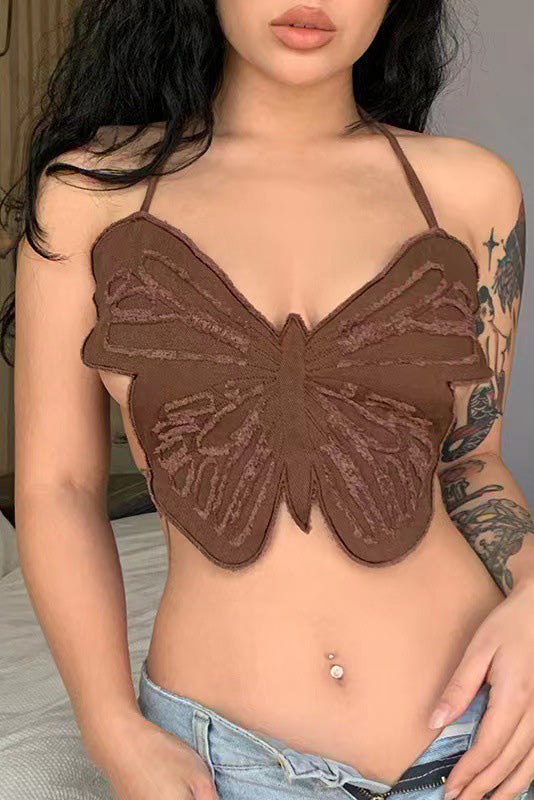 Modern Butterfly Halter Crop Top