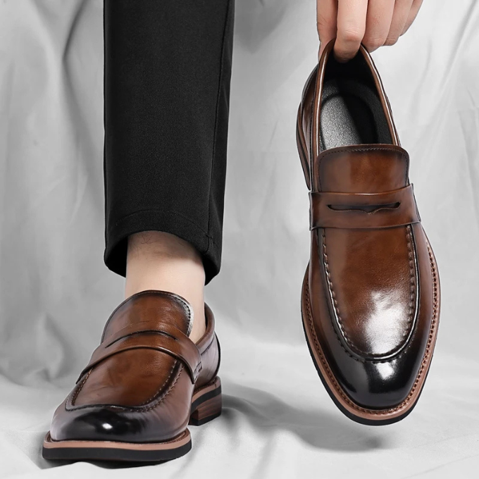Polished Leather Penny Loafers with Penny Strap