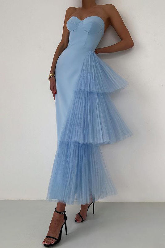 Niche French Fitted Strapless Evening Maxi-Length Dress