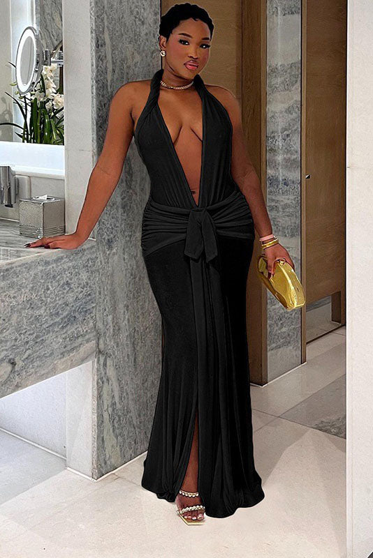 Summer New Slim Fit Tie-Open-Back Maxi-Length Dress