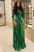 Emerald Animal Texture Flowy Maxi-Length Dress