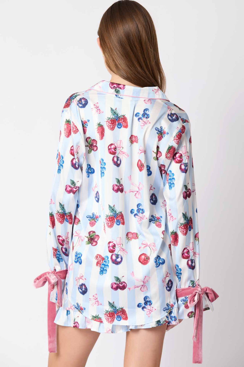 Coordinated Pajama Set Bow Cuffs