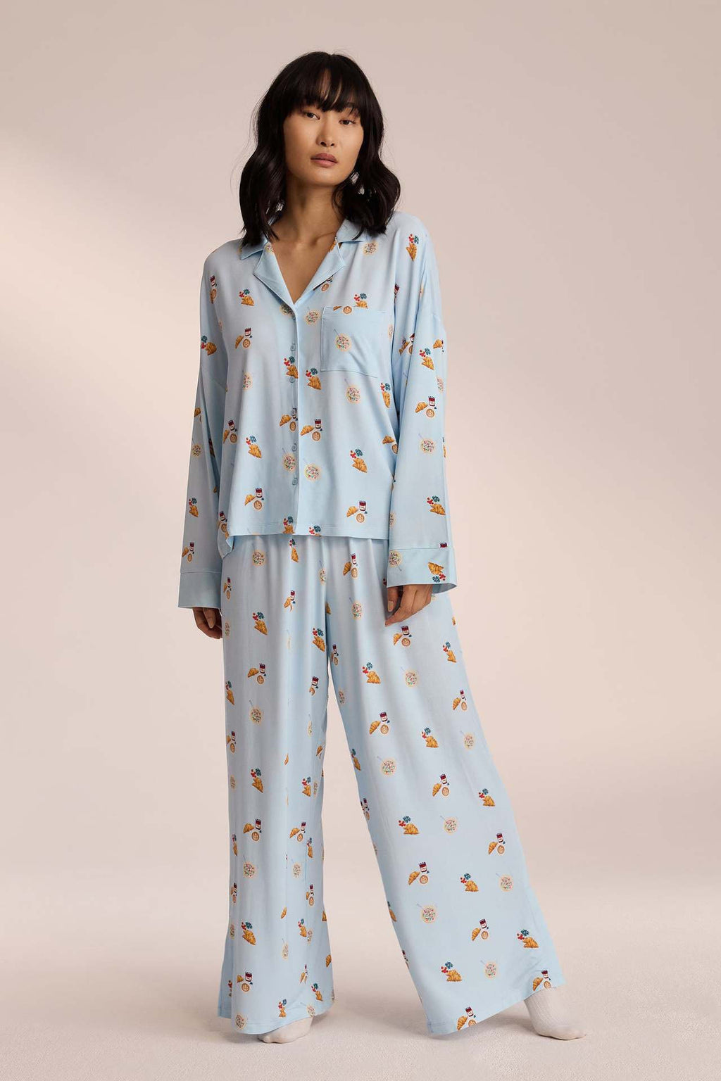 Coordinated Food Print Pajama Set