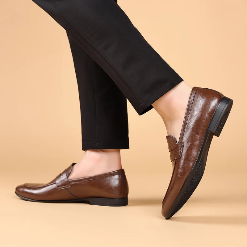 Polished Full-Grain Leather Loafers with Pointed Toe