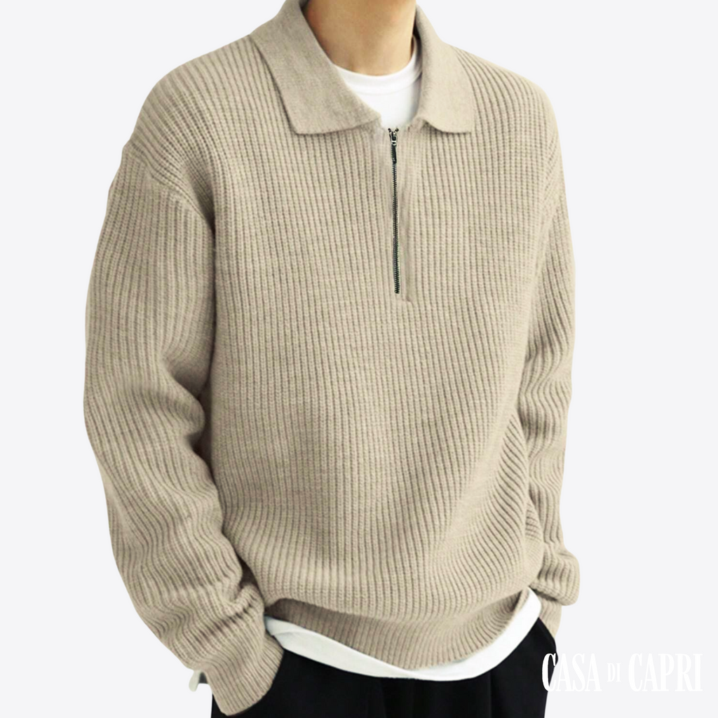 Denim Sweater with Zip Front