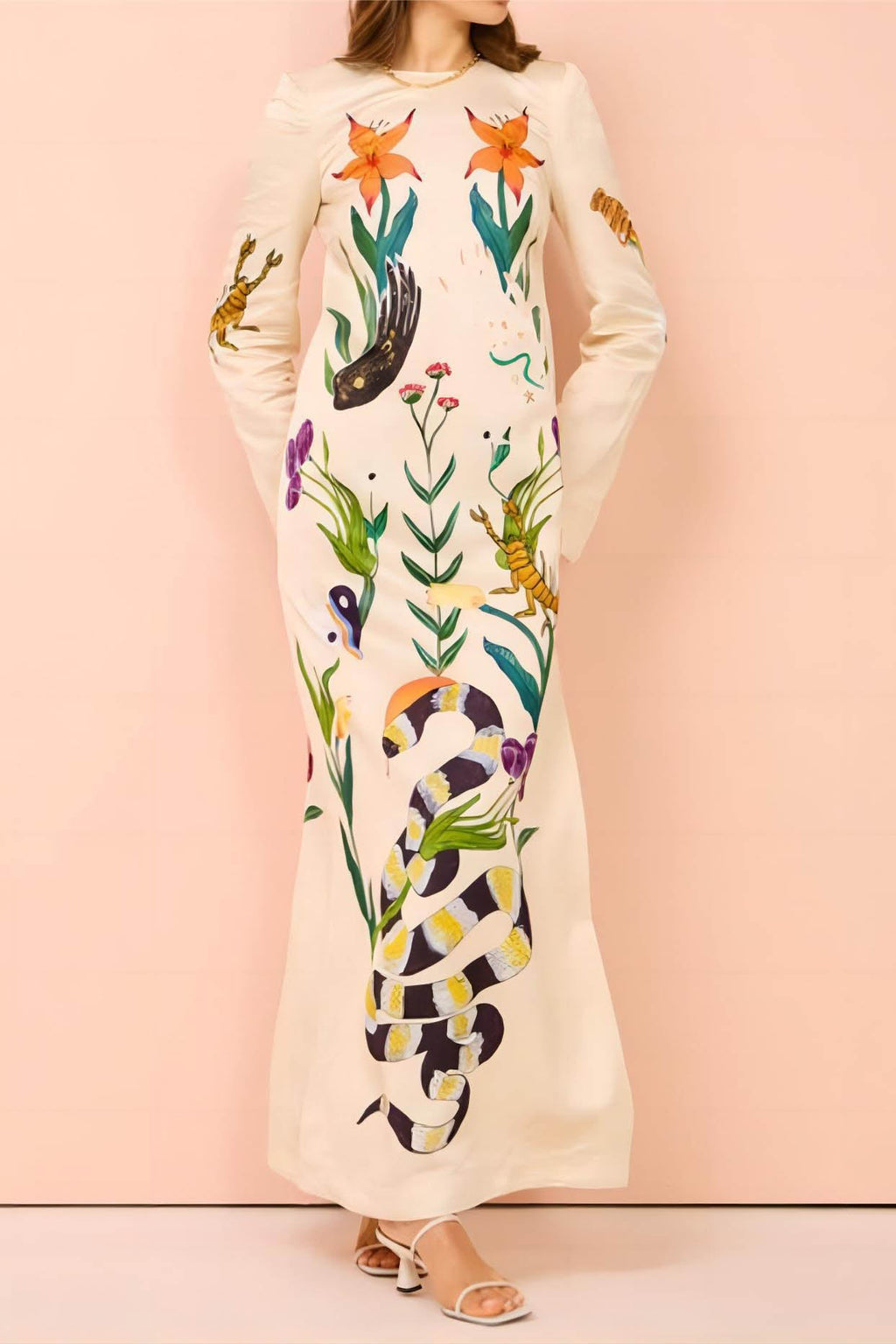 Flirtatious Print Open-Back Dress