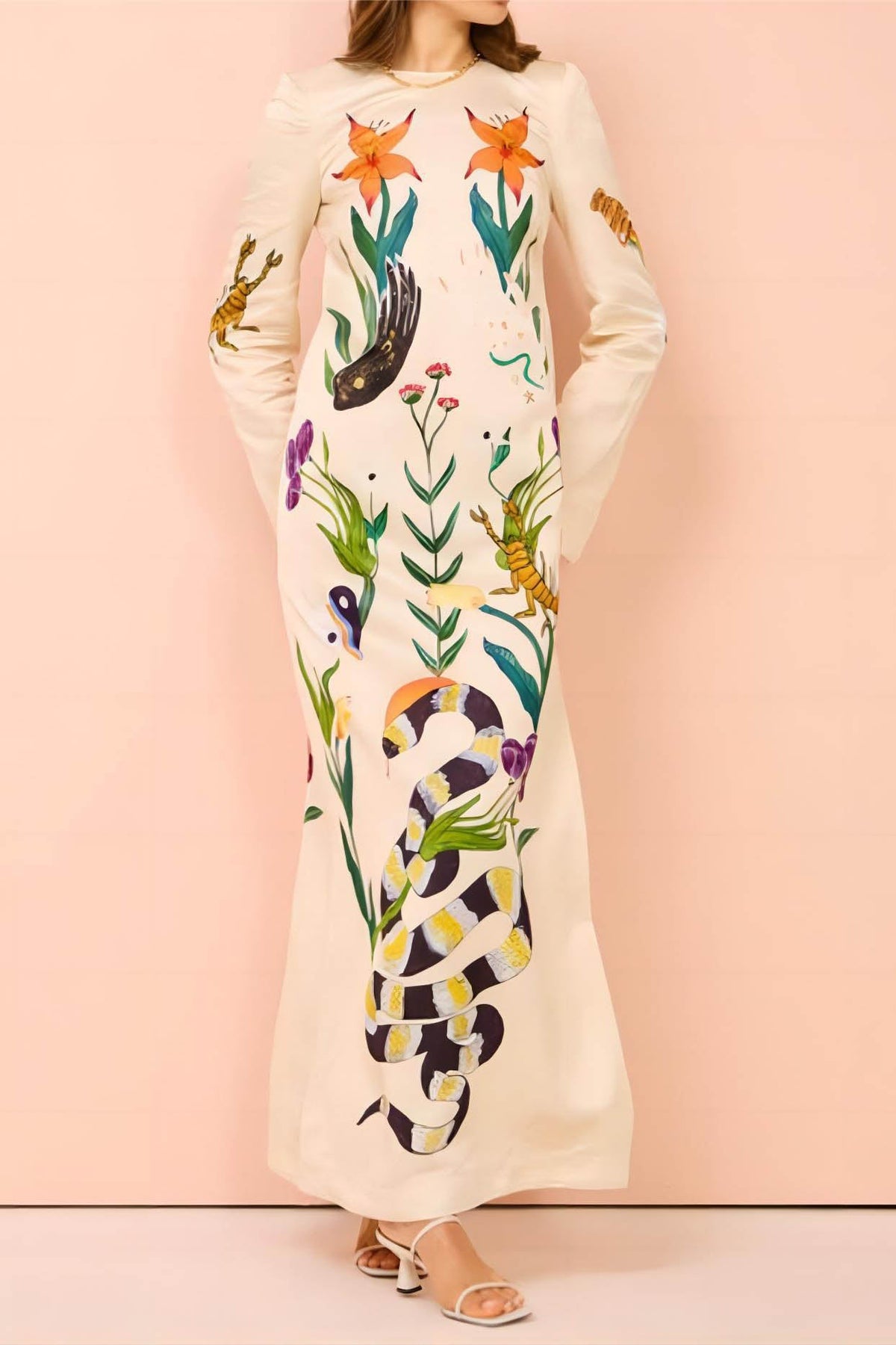 Flirtatious Print Open-Back Dress