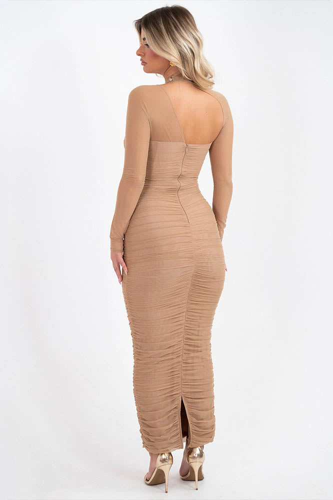 Refined Crew Neck High-Waisted Mesh Dress