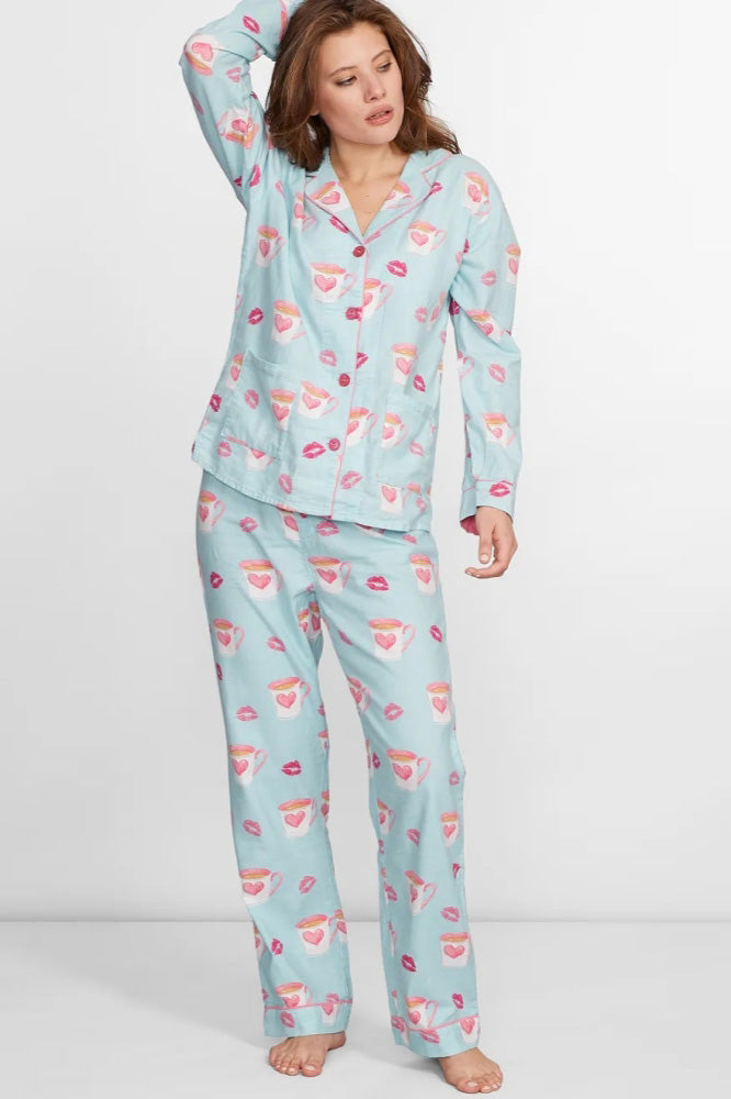 Coordinated Heart and Lip Print Pajama Set