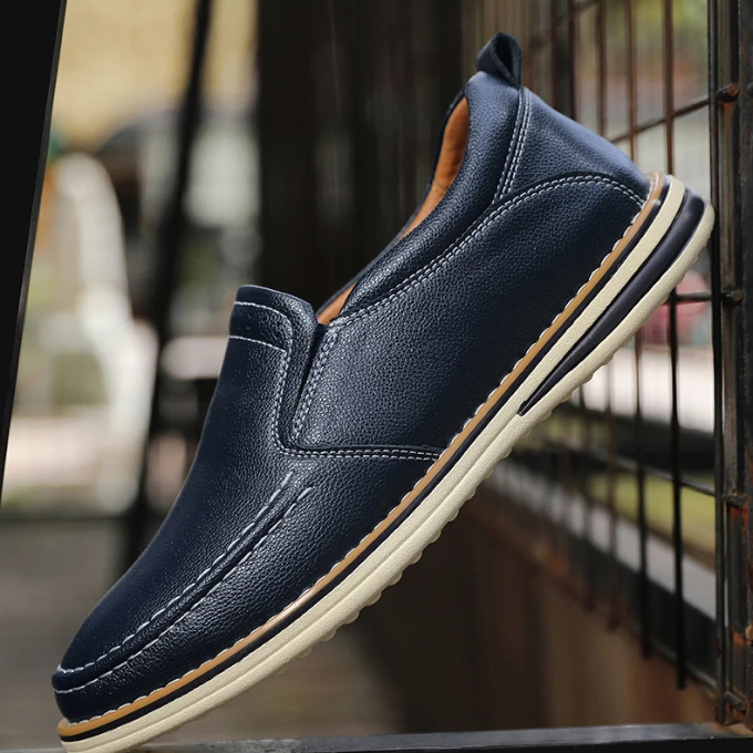 Pebbled Leather Loafers with Moc-Toe Stitching