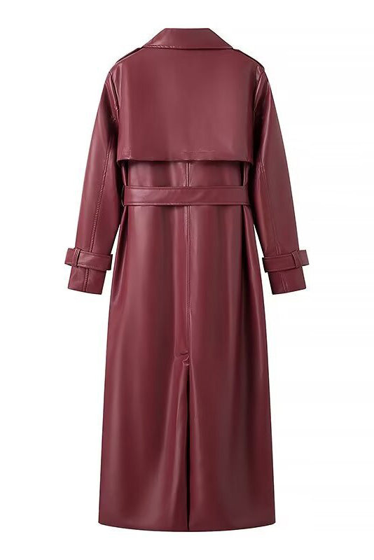 Waist-Tied City Stylish Leather Coat