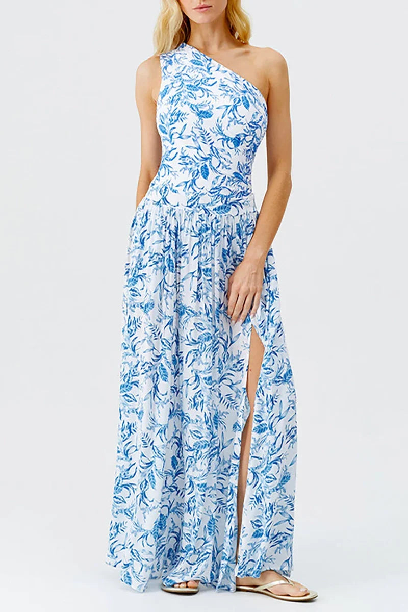 Fresh Flower One-Shoulder Blue Set