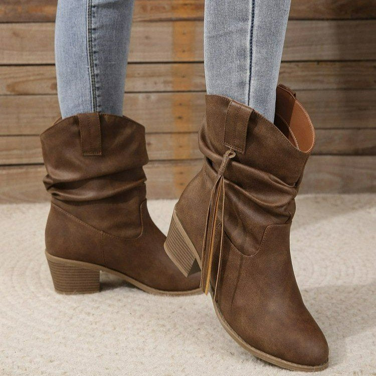 Retro Western Cowboy Tassel Ankle Boots