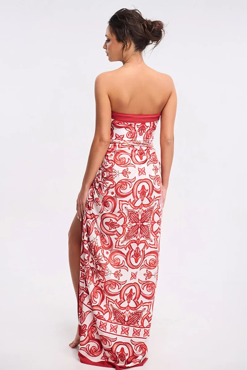 Ethnic Print One-Piece Swimwear Set