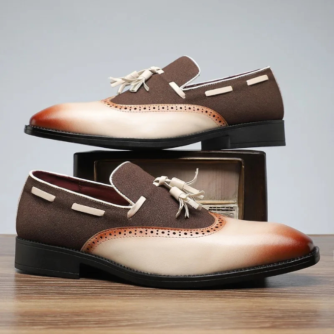 Polished Full-Grain Leather Loafers with Brogue Detailing