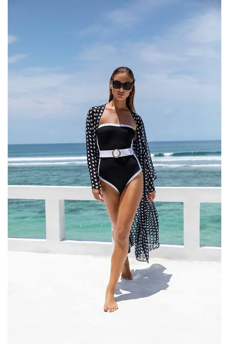Modern Black White Contrast Luxe Resort Swimsuit