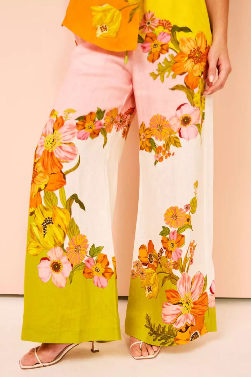 Distinctive Print Elastic Waist Pocketed Wide-Leg Trousers-Set