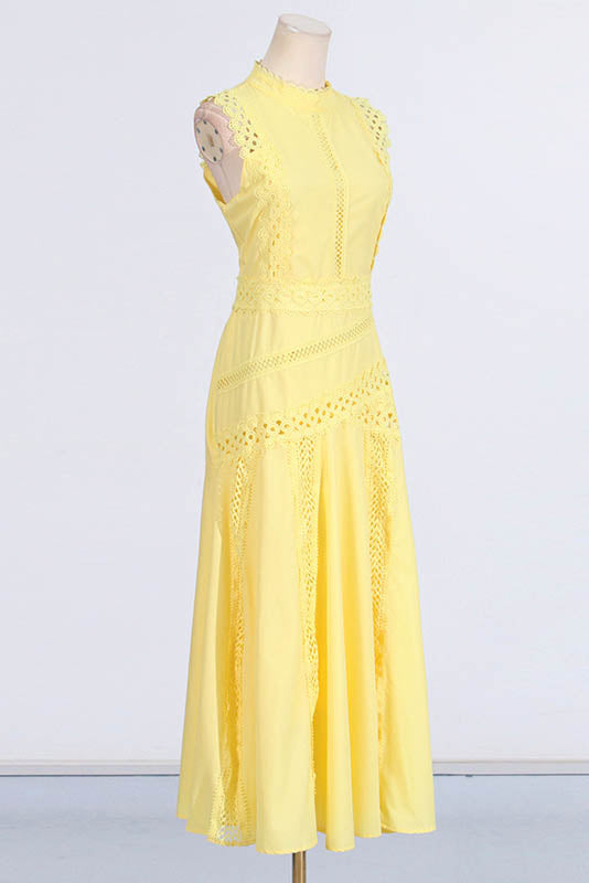French Lace-Trimmed Sleeveless Maxi-Length Dress
