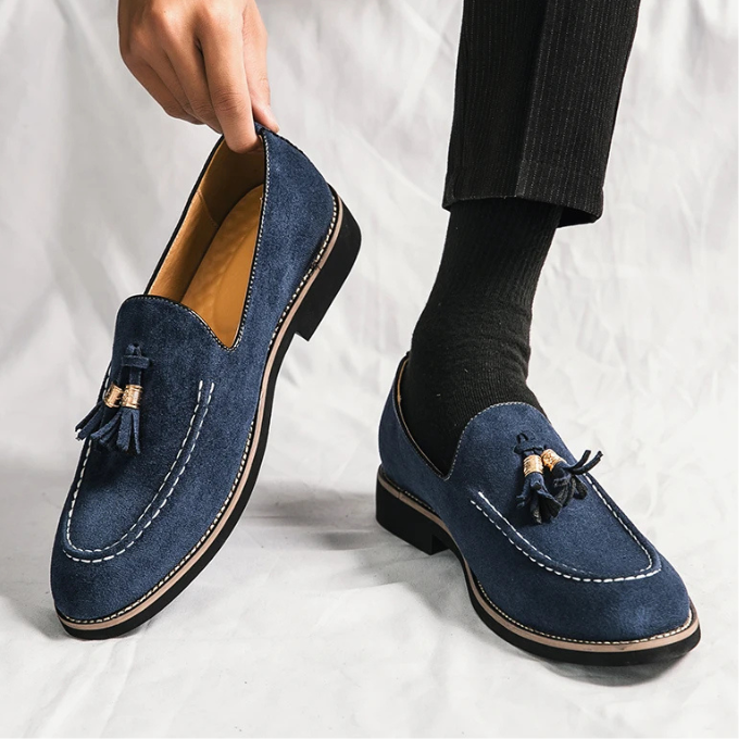 Suede Loafers with Tassel Detail