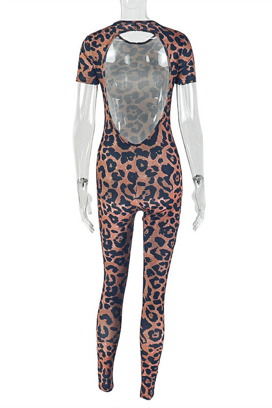 Back Cut-Out Leopard Print Jumpsuit